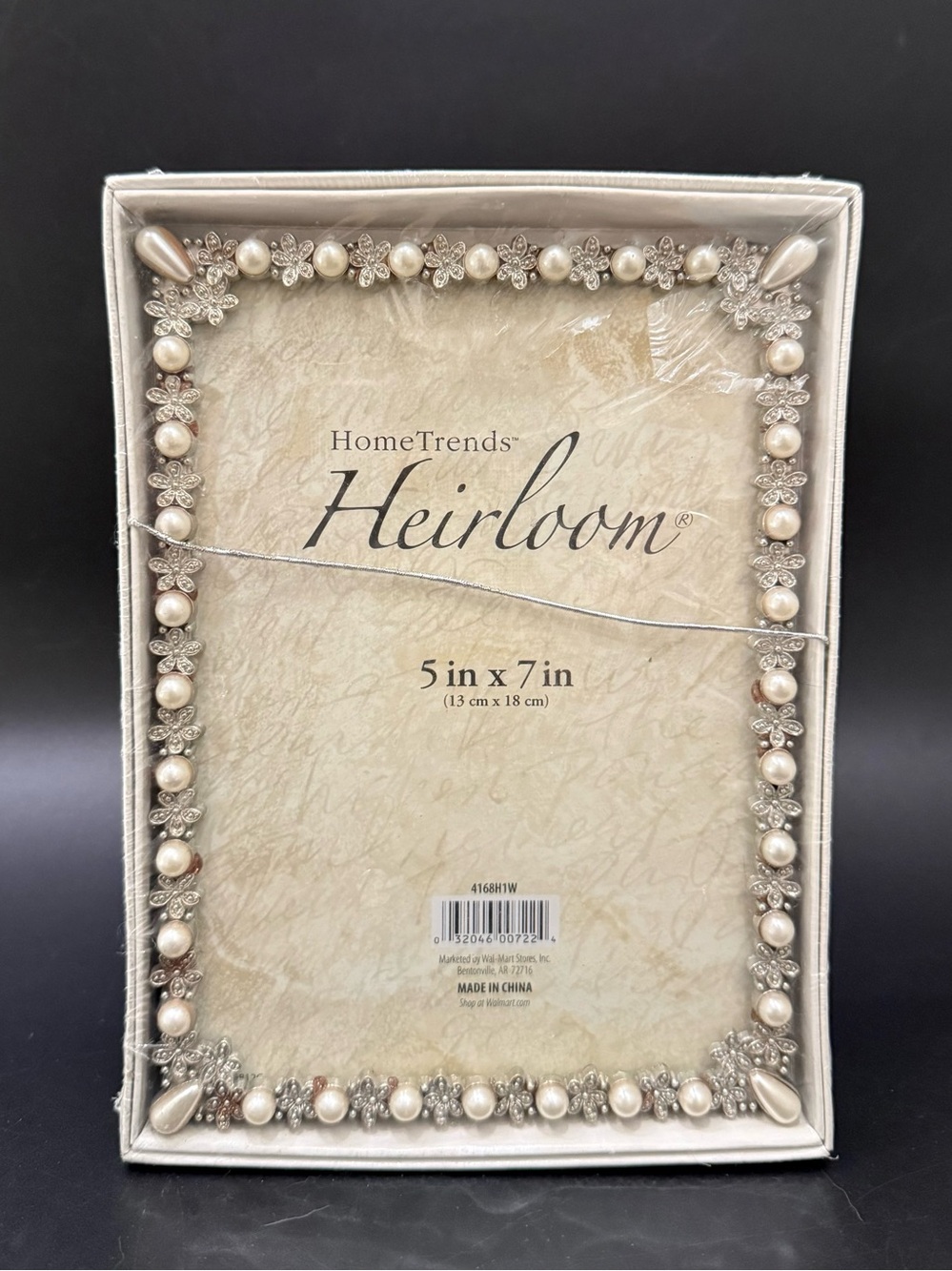 HEIRLOOM Silver-tone Faux Pearl with Flowers Photo Picture Frame 5X7